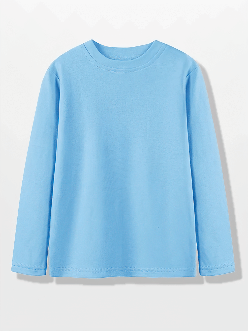 Solid blue long-sleeve cotton top SF3096, perfect for casual wear, featuring a round neckline and classic fit, ideal for layering or standalone wear.
